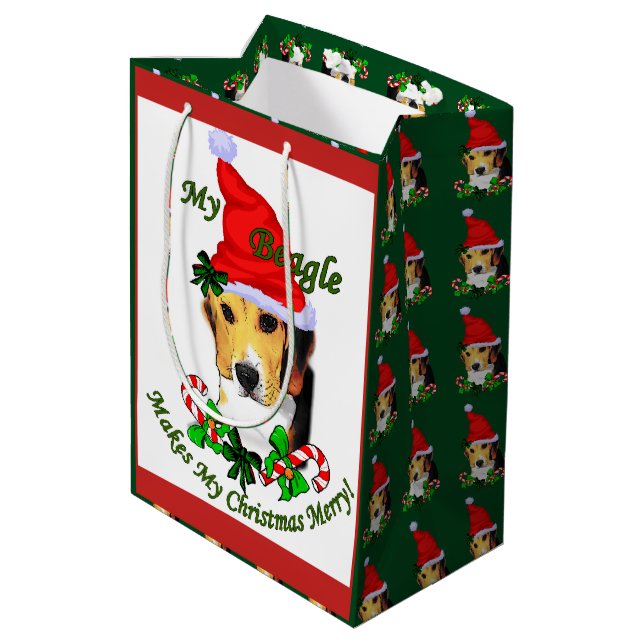 Sac Cadeau Moyen Joyeux Noël Beagle (Dos Angle)