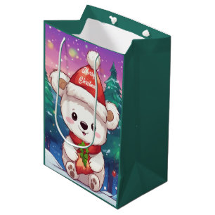 Sac Cadeau Moyen Joyeux Noël Blanc bébé Ours polaire