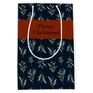 Sac Cadeau Moyen Joyeux Noël Botany Bouquets Motif Cadeau