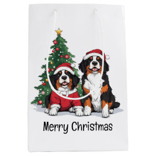 Sac Cadeau Moyen Joyeux Noël Chiens de Montagne des Bernes