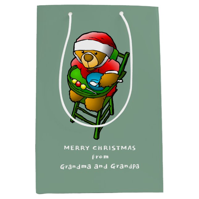 Sac Cadeau Moyen Joyeux Noël de Teddy Bear (Devant)