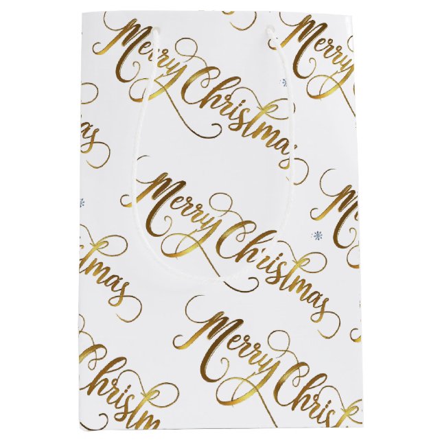 Sac Cadeau Moyen Joyeux Noël d'or (Devant)