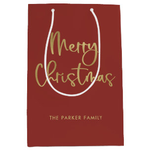 Sac Cadeau Moyen Joyeux Noël   Faux Gold sur Red Décontracté Script