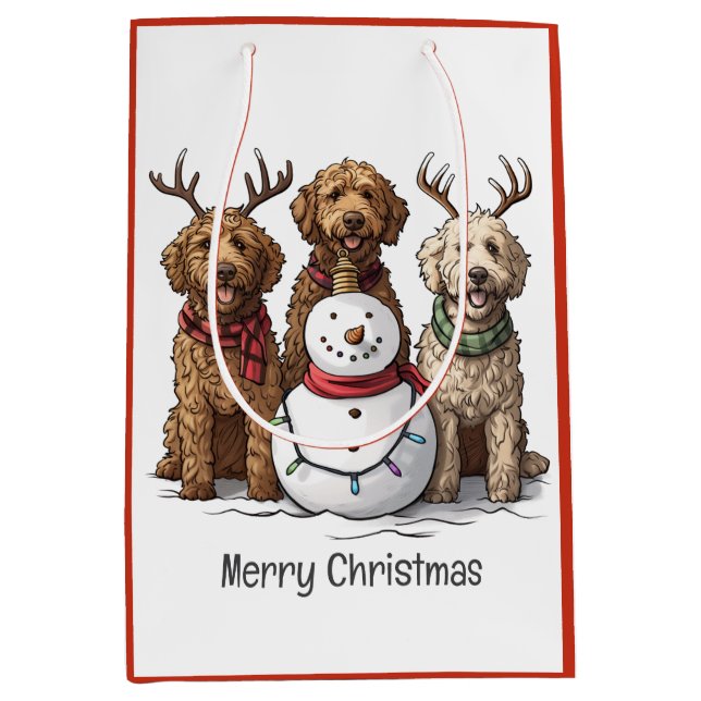 Sac Cadeau Moyen Joyeux Noël Goldendoodle Chiens (Devant)
