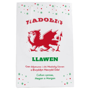 Sac Cadeau Moyen Joyeux Noël Nadolig Llawen Red Welsh Dragon