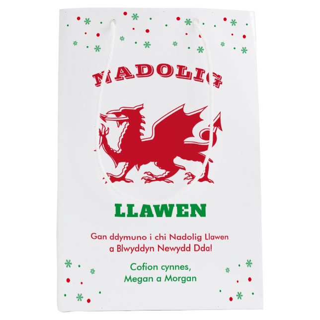 Sac Cadeau Moyen Joyeux Noël Nadolig Llawen Red Welsh Dragon (Devant)