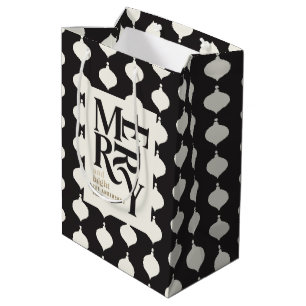 Sac Cadeau Moyen Joyeux Noël noir et doré