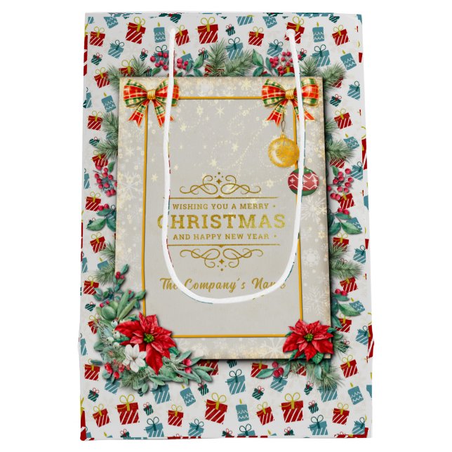 Sac Cadeau Moyen Joyeux Noël & Nouvel An cadeau arrière - plan moti (Dos)
