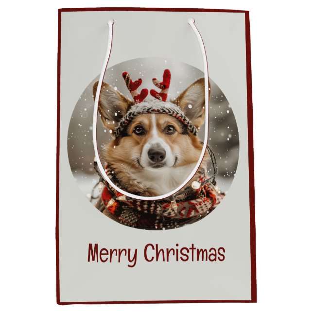 Sac Cadeau Moyen Joyeux Noël Pembroke Welsh Corgi Chien (Devant)