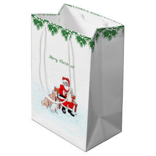 Sac Cadeau Moyen Joyeux Noël! Père Noël avec chat et chien