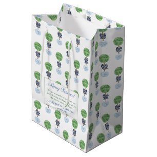 Sac Cadeau Moyen Joyeux Noël Preppy Boxwood Topiary Blue Green