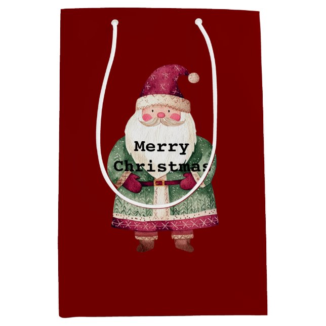 Sac Cadeau Moyen Joyeux Noël Rouge Vert Père Noël (Devant)