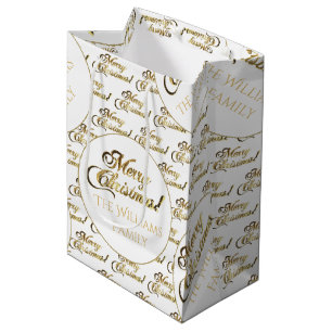 Sac Cadeau Moyen Joyeux Noël Script Elegant White Gold Ajouter un n