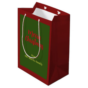 Sac Cadeau Moyen Joyeux Noël Vert et Rouge Minimal