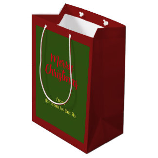 Sac Cadeau Moyen Joyeux Noël Vert et Rouge Minimal