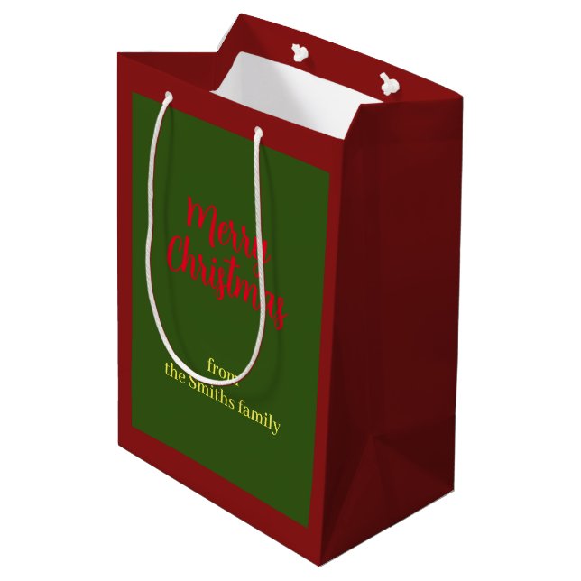 Sac Cadeau Moyen Joyeux Noël Vert et Rouge Minimal (Dos Angle)