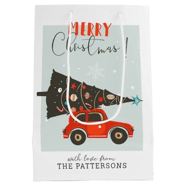 Sac Cadeau Moyen Joyeux Noël Whimsical Car Tree personnalisé (Dos)