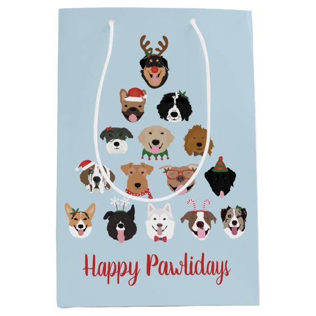 Sac Cadeau Moyen Joyeux Pawlidays Chien arbre de Noël (Devant)