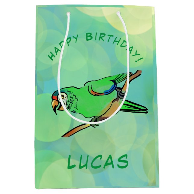 Sac Cadeau Moyen Joyeux perroquet d'anniversaire (Devant)