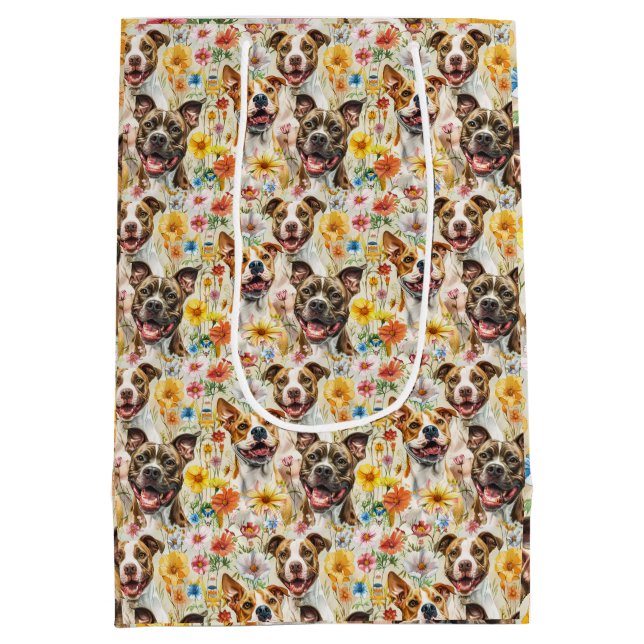 Sac Cadeau Moyen Joyeux Pitbull Chiens, Pit Bulls (Dos)