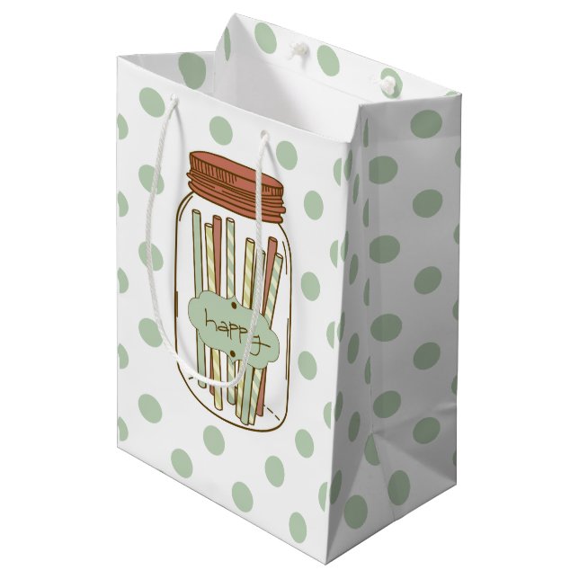 Sac Cadeau Moyen Joyeux pot de mason et paille giftbag (Devant Angle)