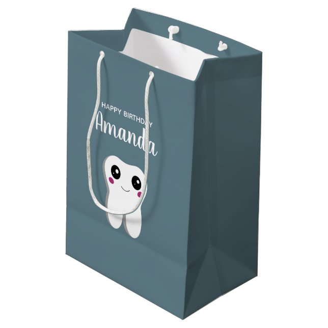 Sac Cadeau Moyen Joyeux Sourire Dental Tooth mignonne Anniversaire (Dos Angle)