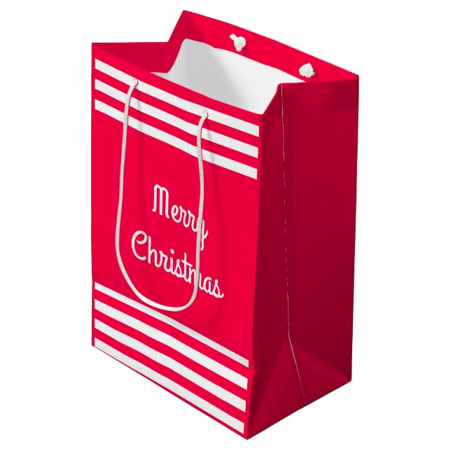 Sac Cadeau Moyen Joyeux texte de Noël Classique Modèle blanc rouge (Devant Angle)