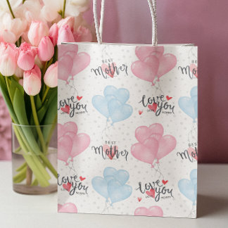 Sac Cadeau Moyen Joyeux thème de la fête des mères bébé rose & bleu