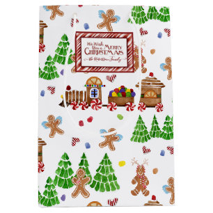 Sac Cadeau Moyen Joyeux train de Noël Gingerbread Homme Tree Family