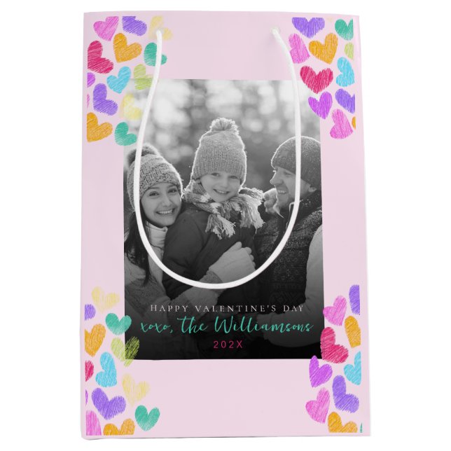 Sac Cadeau Moyen Joyeux Valentines Day Cute Pastel Hearts Photo (Devant)