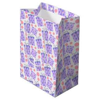 Sac Cadeau Moyen Joyeux Violet et Rose à pois Dessinés à la Main