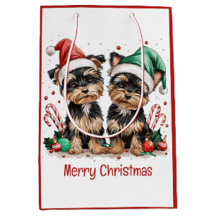 Sac Cadeau Moyen Joyeux Yorkshire Terrier Chiens de Noël
