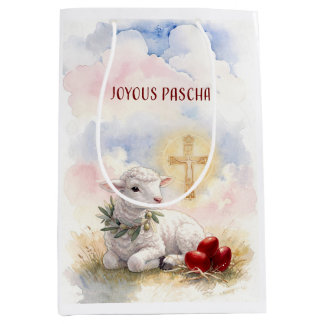 Sac Cadeau Moyen Joyous Pascha Lamb, Red Eggs and Cross