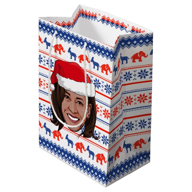 Sac Cadeau Moyen Kamala Harris Noël (Dos Angle)