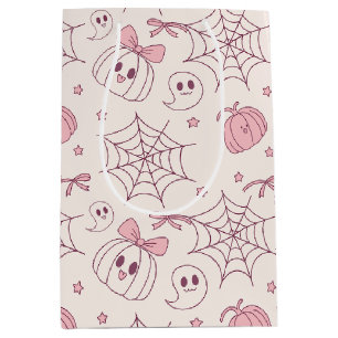 Sac Cadeau Moyen Kawaii Pink Halloween Ghosts & Citrouille (2)