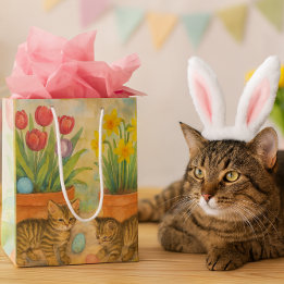 Sac Cadeau Moyen Kittens Playing with Easter Eggs 