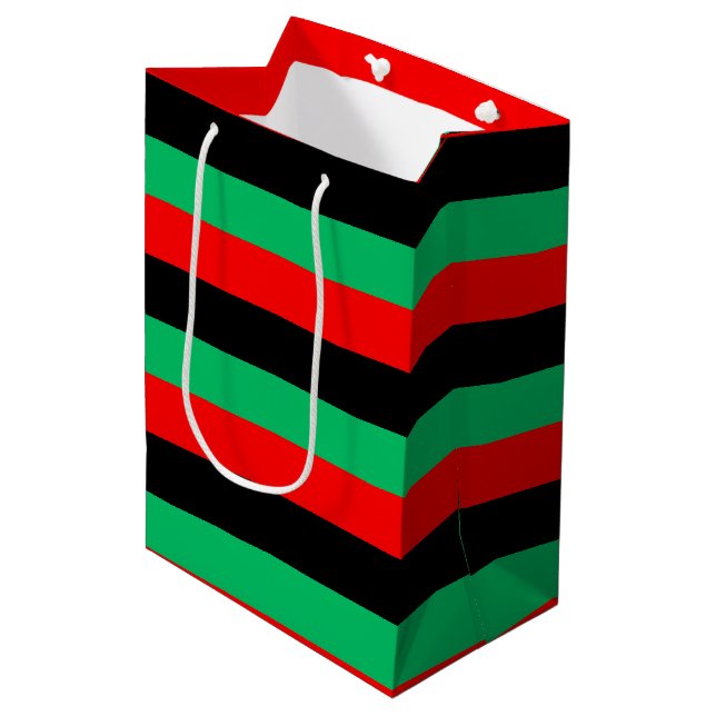 Sac Cadeau Moyen Kwanzaa Rouge Noir Vert rayures (Devant Angle)