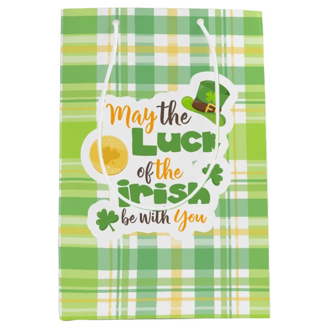 Sac Cadeau Moyen La chance de la Saint Patrick du Plaid irlandais (Devant)