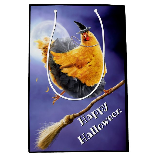 Sac Cadeau Moyen La sorcière de poulet sur le Broomstick (Devant)