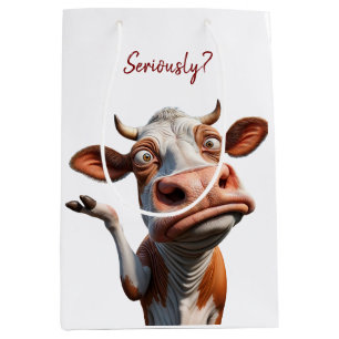 Sac Cadeau Moyen La vache sotte - "Sérieusement ?" Conception amusa