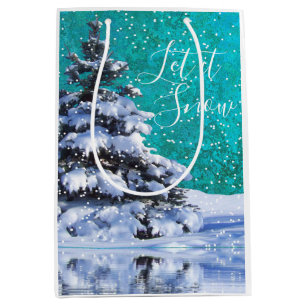 Sac Cadeau Moyen Laisser neiger hiver neige turquoise blanc élégant