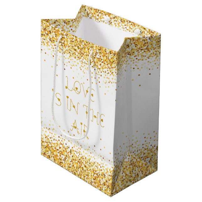 Sac Cadeau Moyen L'Amour Est Dans L'Air Texte & Parties scintillant (Devant Angle)