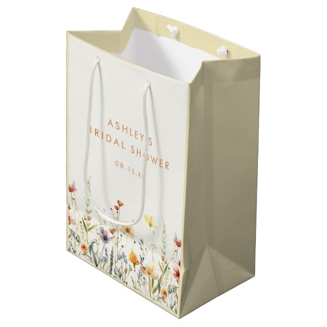 Sac Cadeau Moyen Lancement de Fleurs Sauvages Rustique pour la Mari (Devant Angle)