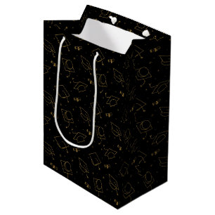 Sac Cadeau Moyen Lancer de casquette de graduation noir et or