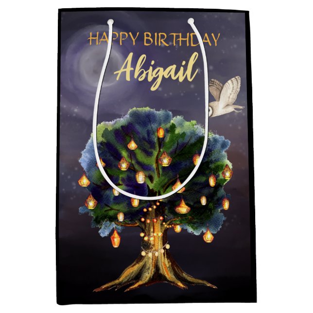 Sac Cadeau Moyen Lanternes d'arbre personnalisées, Lune, Anniversai (Devant)