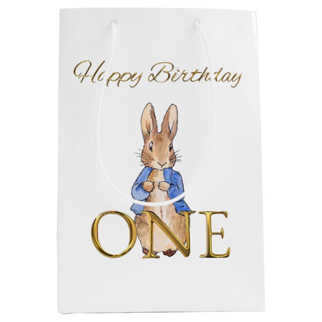 Sac Cadeau Moyen Lapin classique en veste bleue Premier Anniversair (Devant)
