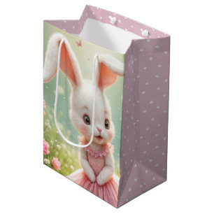 Sac Cadeau Moyen Lapin de Pâques en robe rose