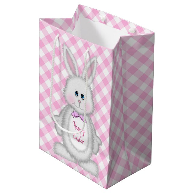 Sac Cadeau Moyen Lapin De Pâques Sur Ginhgam (Devant Angle)