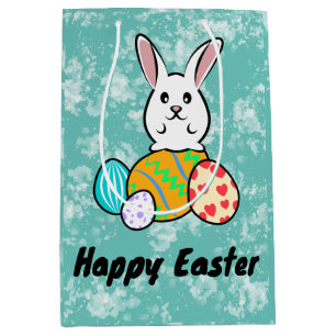 Sac Cadeau Moyen Lapin de Pâques sur les oeufs de Pâques