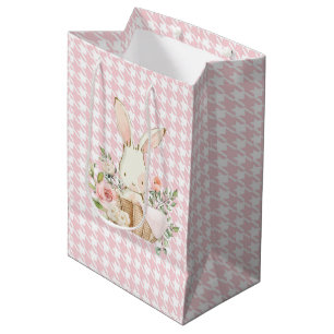 Sac Cadeau Moyen Lapin Lapin Pink Pastel Houndstooth Lapin